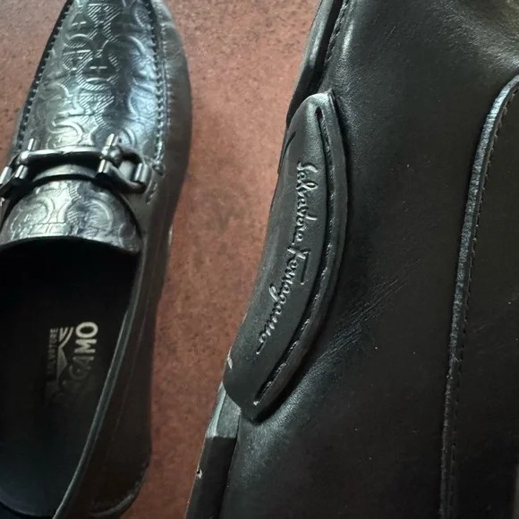 Salvatore Ferragamo Embossed Black Loafers